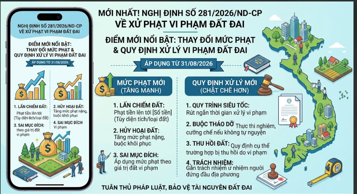 New highlights of Decree no. 281/2026/ND-CP: Changes in fines and regulations on handling land violations from August 31, 2026